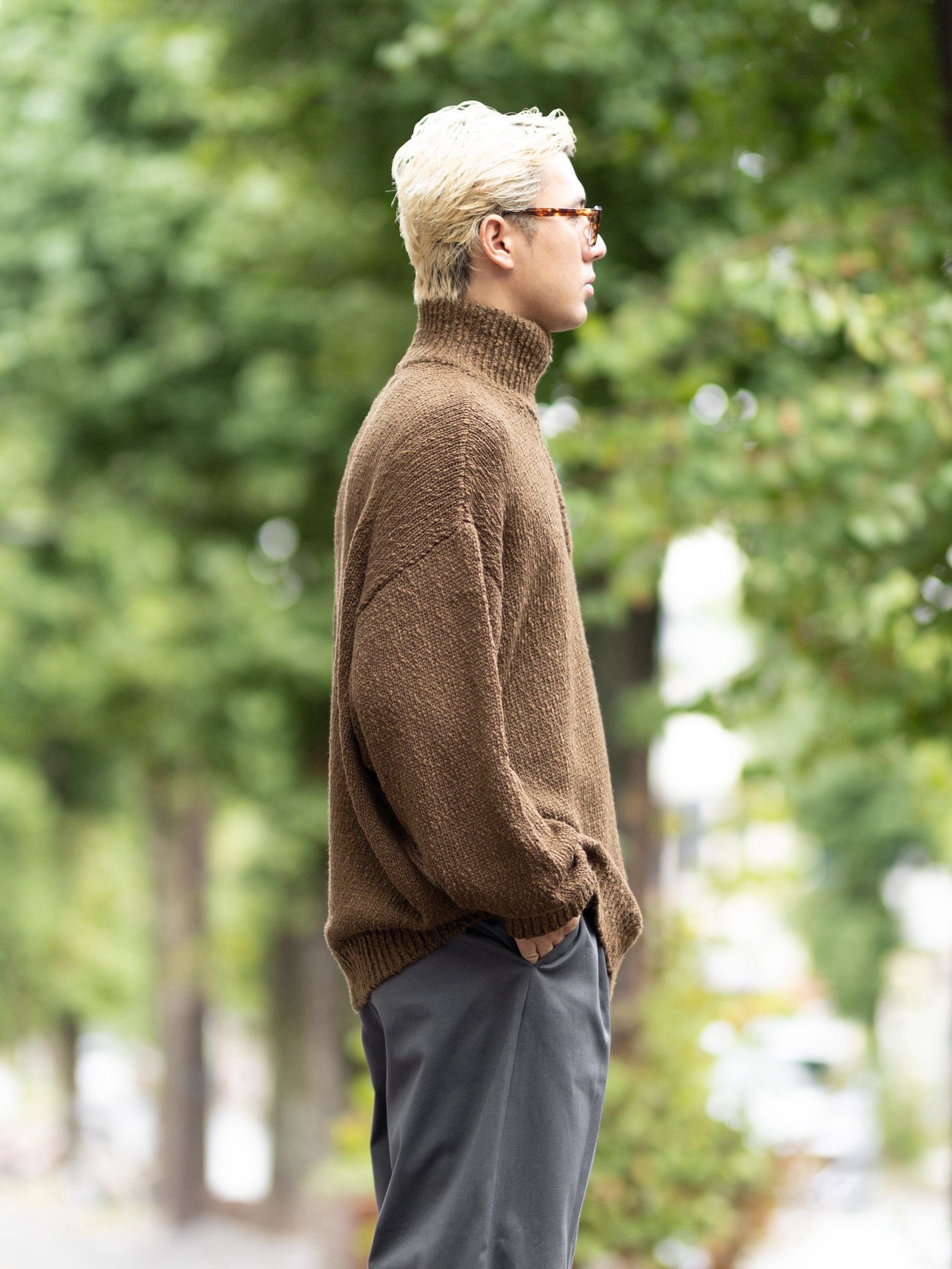 グラフペーパー Cotton Wool Slub Oversized Half Zip Knit(GU263-80603)BROWN
