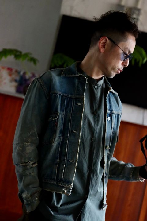 blurhms Stand-up Collar Washed Shirt "DARK SAGE"style.2022.1.11.