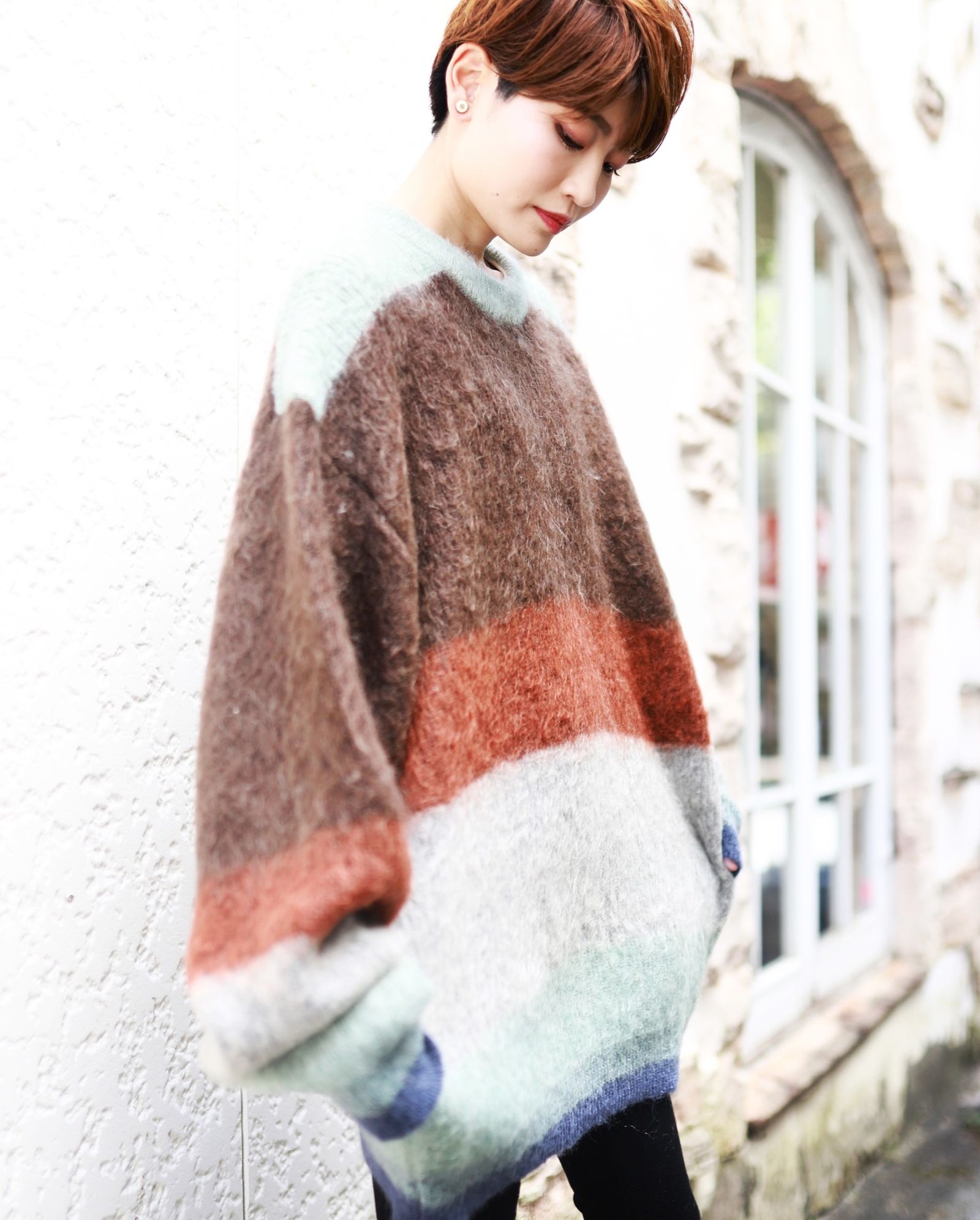 23aw MOHAIR BORDER CREWNECK SWEATER セール最安価格 | softlove.com.br