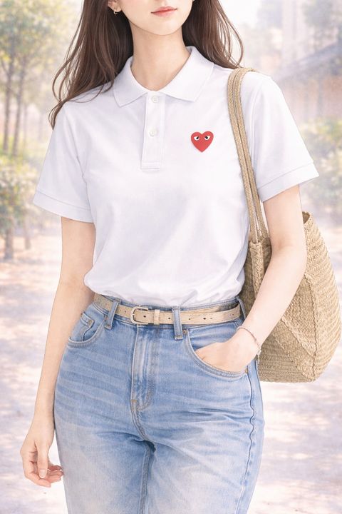 PLAYプレイコムデギャルソン ポロシャツ(AX-T006-051-5)WHITE(REDハート)