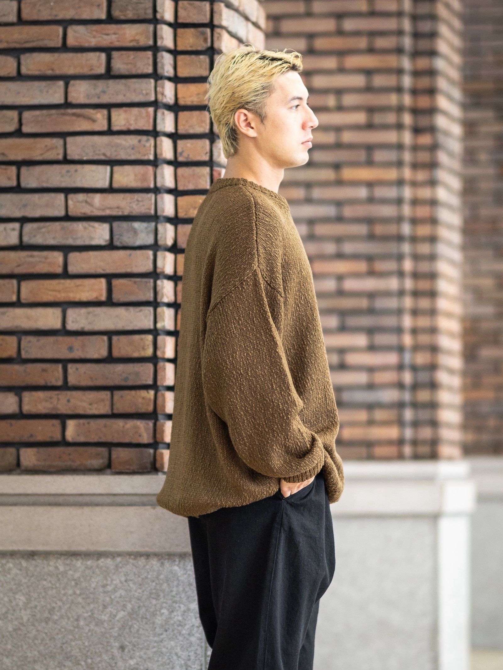 グラフペーパー Cotton Wool Slub Oversized Crew Neck Knit(GU263-80602)BROWN