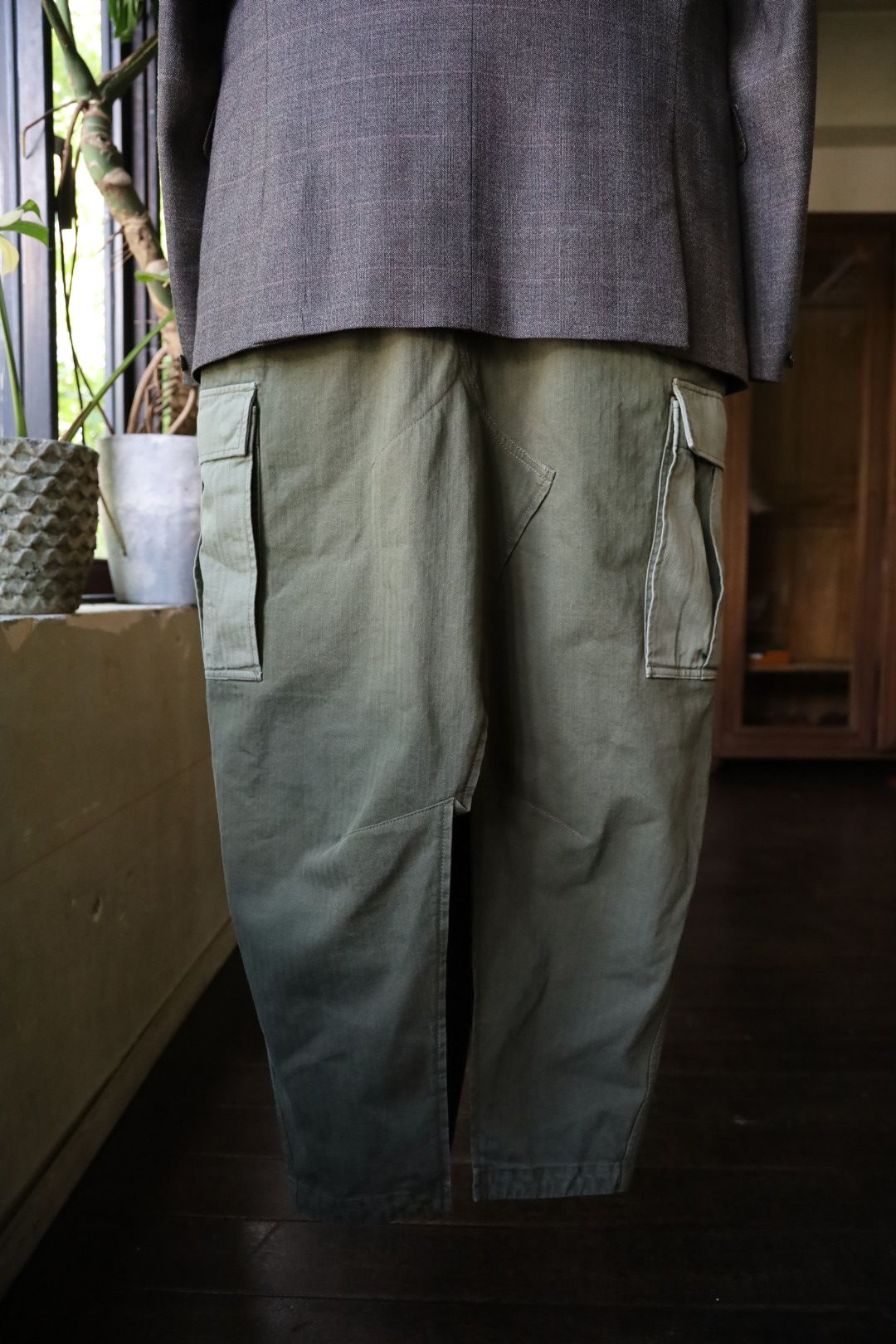 ジュンヤワタナベマン24AW ウールチェック×綿ヘリンボーンコート(WN-CO10-051)D.BROWN×KAHKI