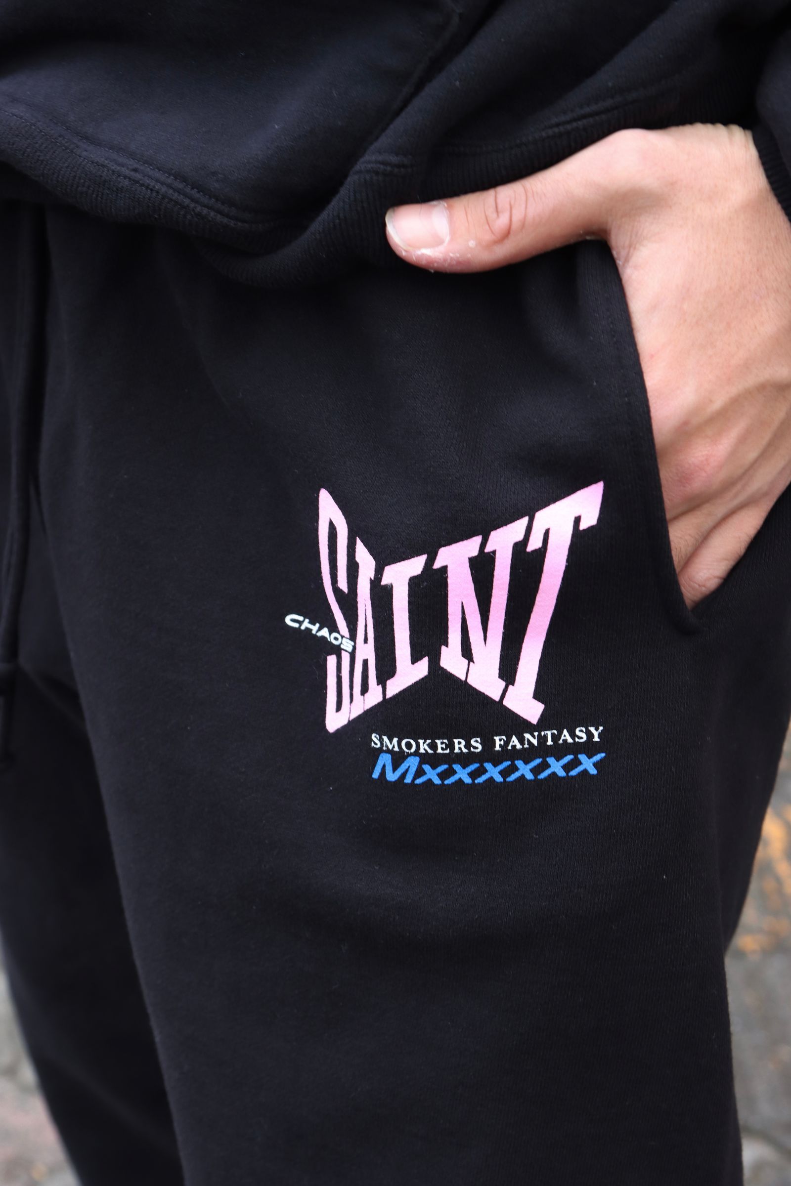 セントマイケル25SS SWEAT PANTS RIBON SAINT(SM-HR8-0000-056)BLACK