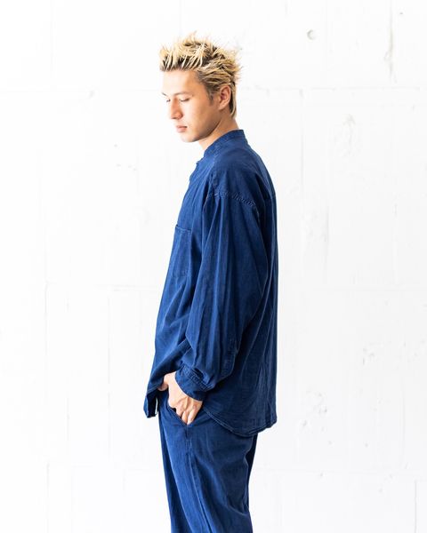 Graphpaper SIDOGRAS Indigo Poplin L/S Oversized Band Collar Shirt(DARK FADE)☆8月2日(土)新作発売！
