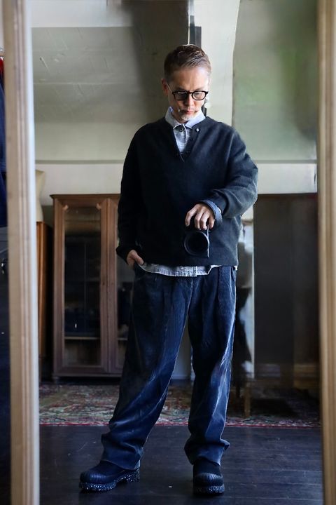 A.PRESSE 2026 STYLE2 Brushed Cashmere Middle Gauge Henley Neck Sweater"OLIVE"スタイル2026.10.3.