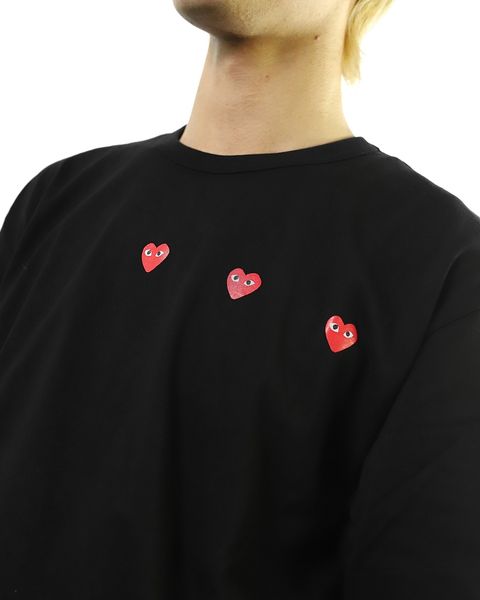 PLAY COMME des GARCONS 24SS PLAY HORIZONTAL 3 HEART S/S T-SHIRT RED HEART style 2024.5.11