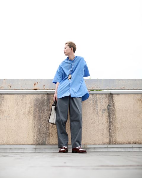 Graphpaper グラフペーパー23SS Broad S/S Oversized Band Collar Shirtスタイル