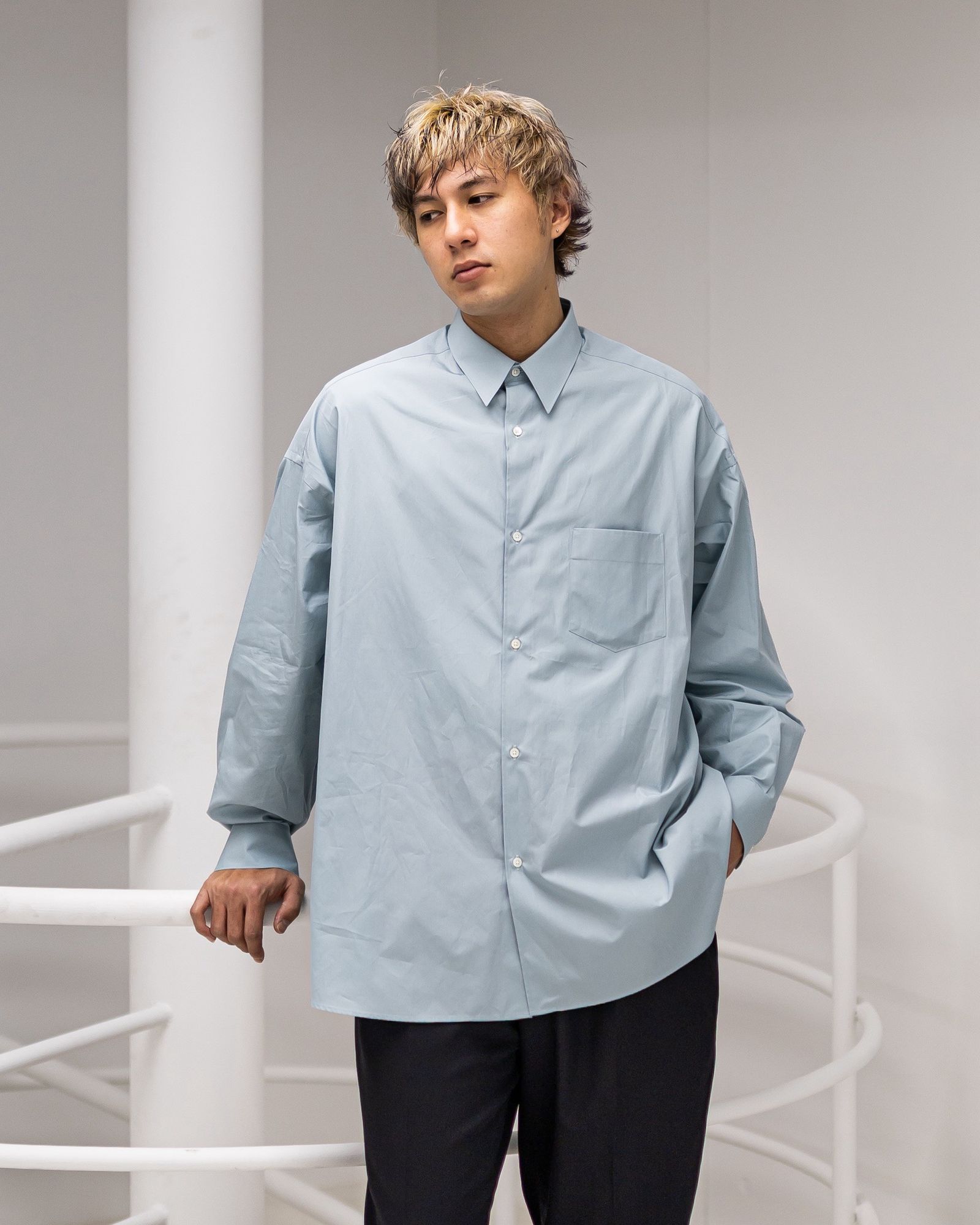 グラフペーパー 26SS ALUMO for GP L/S Oversized Regular Collar Shirt(GM261-50222) SMOKE BLUE☆1月31日(土)発売！