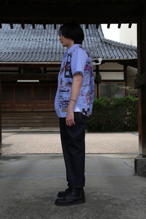 JUNYA WATANABE CDG MAN Dr.スランプアラレちゃん綿シャンブレーツイルプリント半袖シャツ style.2021.3.7.