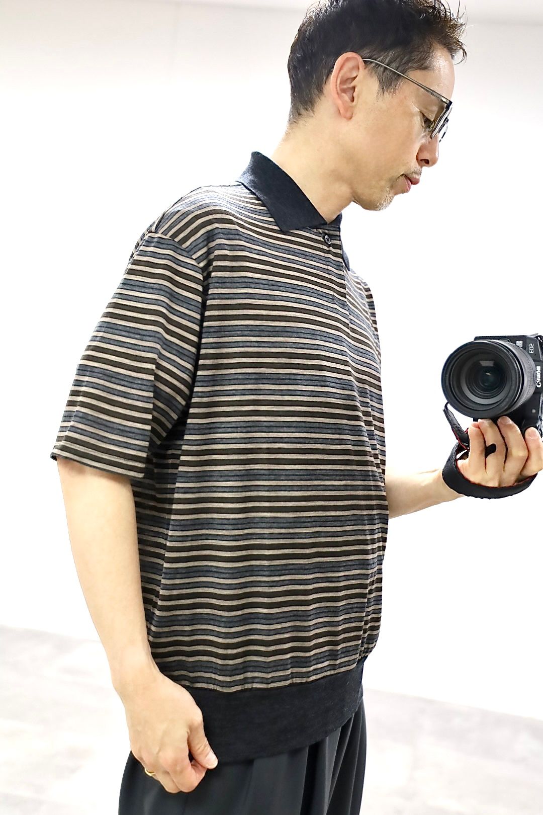 マーカ 26SS ワンボタンポロTシャツ ONE BUTTON POLO TEE S/S(M26A12CS01B)BEIGE BORDER☆新作発売！