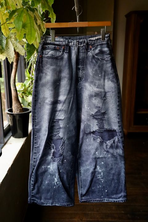 トーキングアバウト ジ アブストラクション 25AW DENIM PRINT FLEECE LINING WIDE PT(2526AW-PT-002F)BLACK☆新作発売！