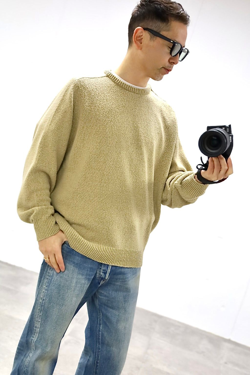 A.PRESSE 2026 STYLE1 Washed Silk Nep Crew Neck Sweater"BEIGE"スタイル
