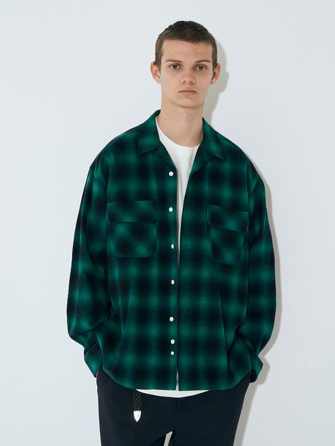 Brushed Ombre Plaid Open Collar Shirt | mark