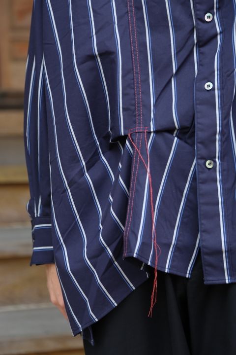 JieDa2020AW HAND STITCH STRIPE SHIRT"NAVY"(Jie-20W-SH02)style.2020.7.17