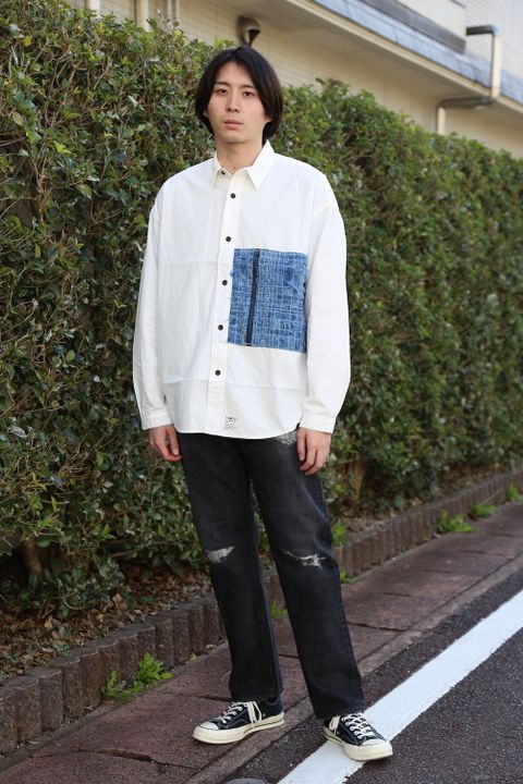 FDMTL  BORO ZIP POCKET SHIRT RINSE "WHITE"Style.2020.11.10.