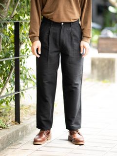 グラフペーパー Cotton Double Serge Two Tuck Pants(GM263-40452)BLACK☆8月8日(土)発売！