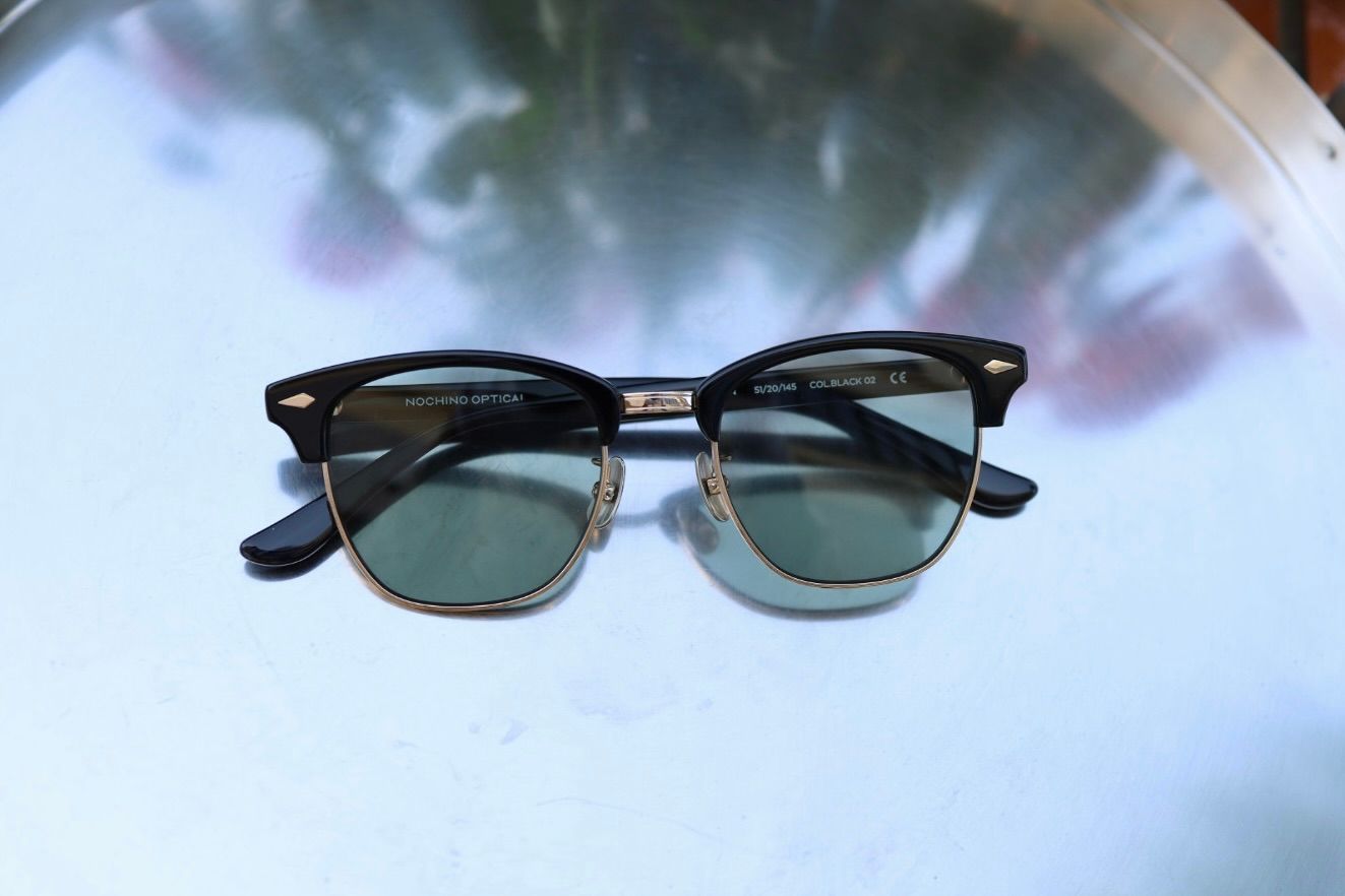 ノチノオプティカル YUGEN NOCHINO-N4 #2. GLOSS BLACK & CHAMPAGNE × GREY GREEN to D.GREY(調光モデル)