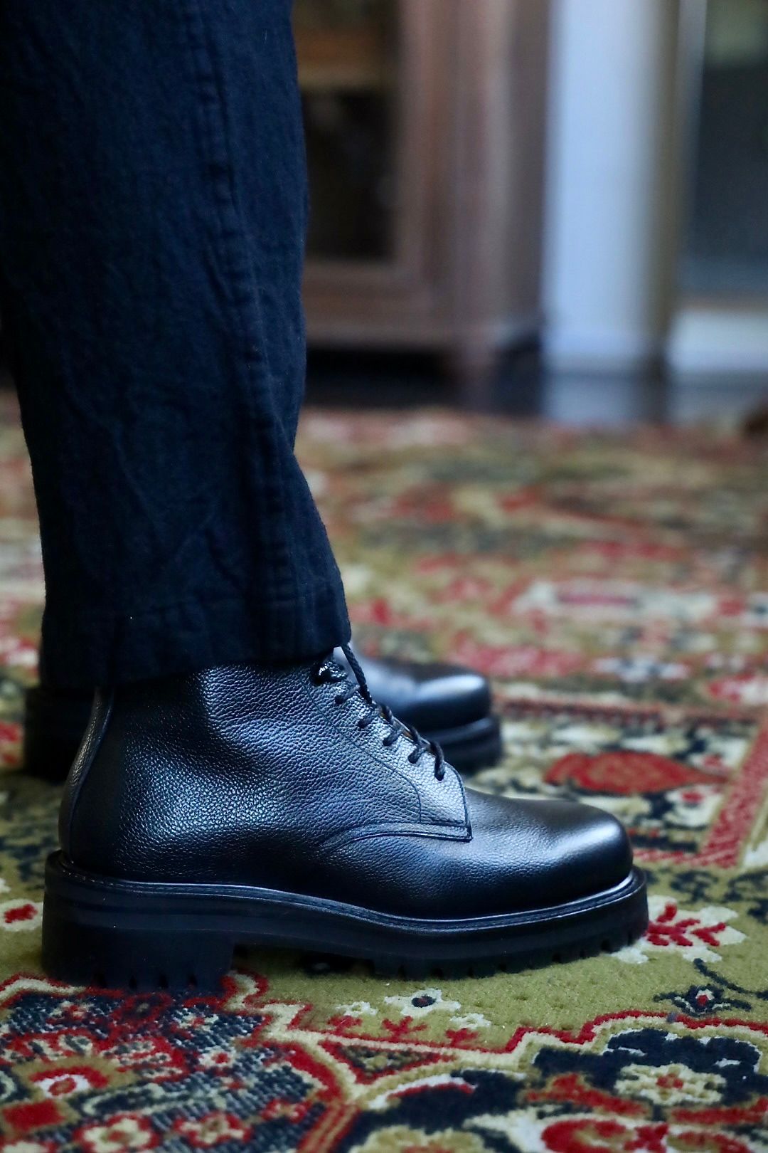 FOOTWORKSフットワークス  レースアップブーツ Lace-up shoes in grain leather(F03-0002_M)BLACK☆新作発売！