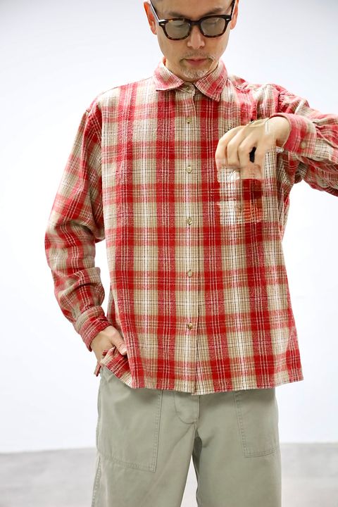 A.PRESSE 2026 STYLE1 Vintage Cotton Silk Nep Twill Check Shirts"RED"スタイル