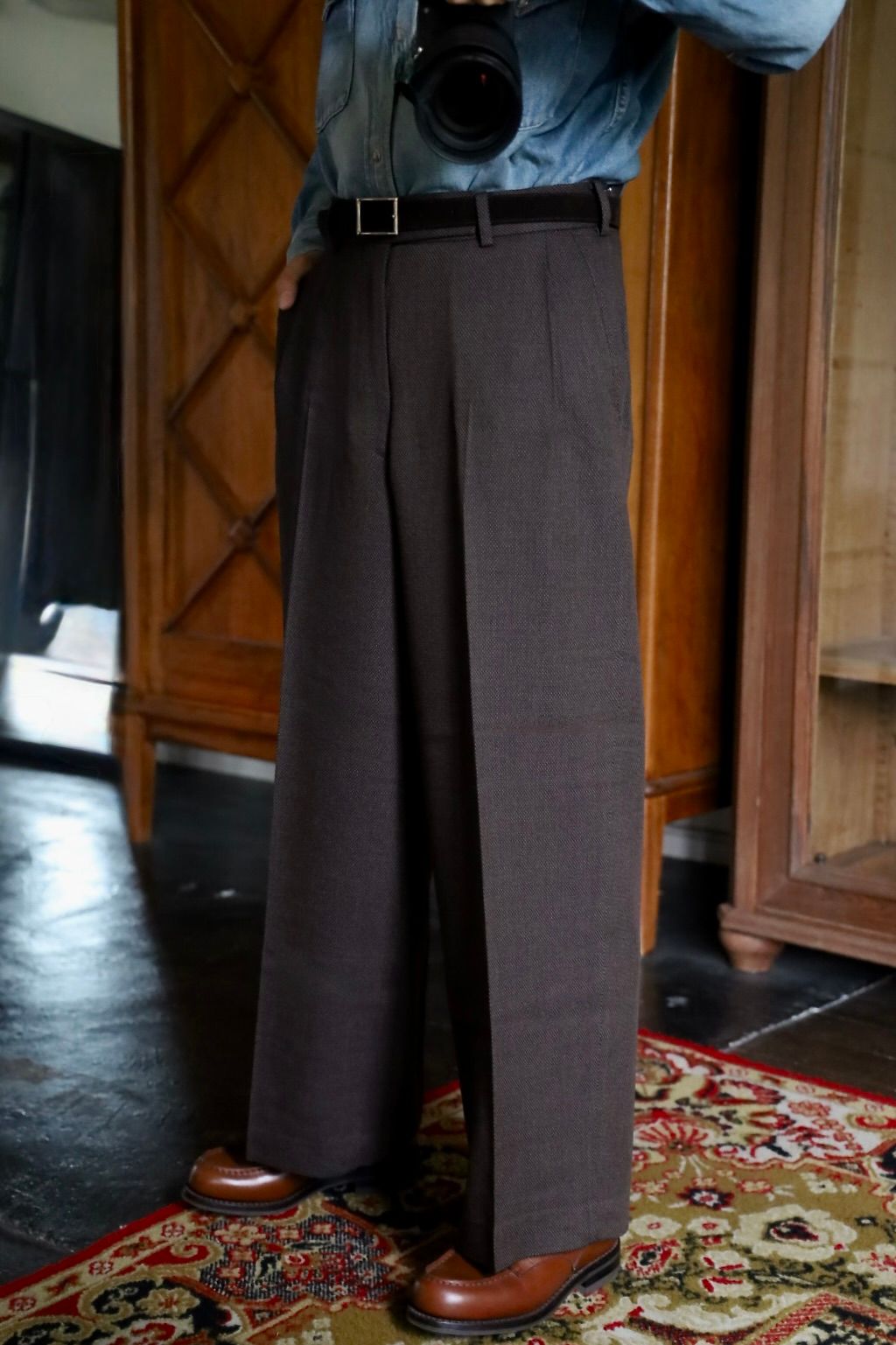 マーカ 26AW SINGLE PLEAT WIDE TROUSERS(M26C10PT02C)BROWN BIRD’S-EYE☆新作発売！