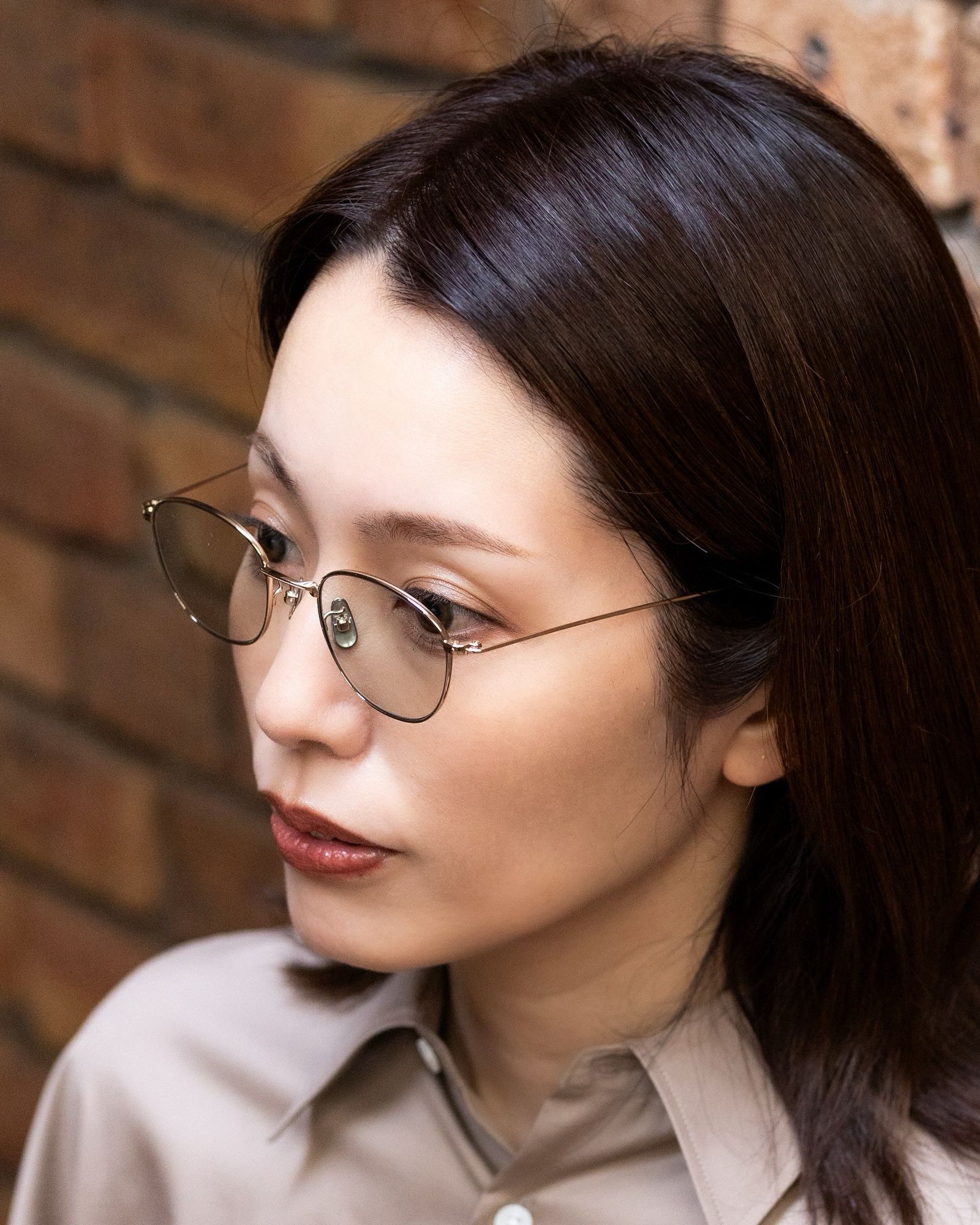 NOCHINO OPTICAL KOUGETSU #4 シャンパンゴールド KOUGETSU #4. CHAMPAGNE GOLD × GREY GREEN to D.GREY (調光