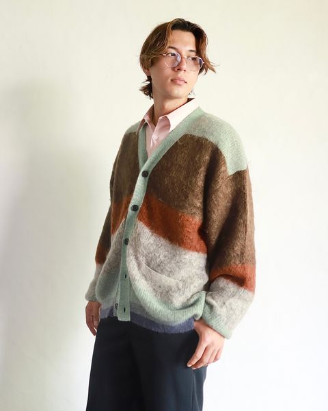 YOKE 23AW MOHAIR BORDER CARDIGAN"BROWN"スタイル