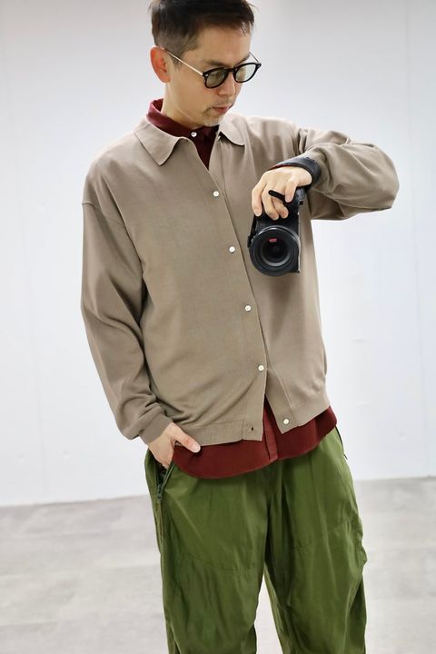 Graphpaper グラフペーパー26SS Suvin High Gauge Knit Oversized L/S Shirts"TAUPE"スタイル