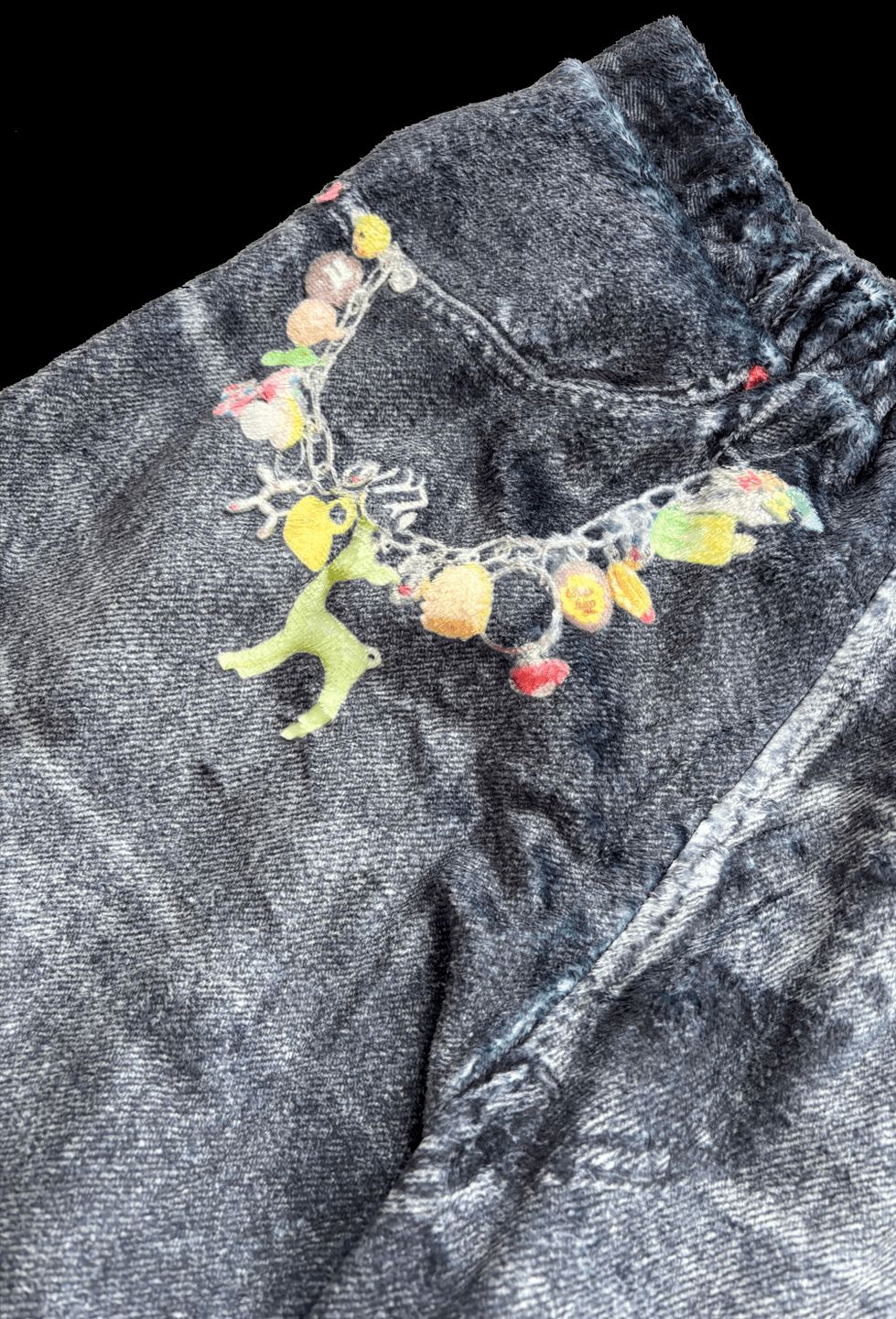 トーキングアバウト ジ アブストラクション 25AW FLEECE DENIM PRINT WIDE PANTS (2526AW-PT-005)BLACK☆新作発売！
