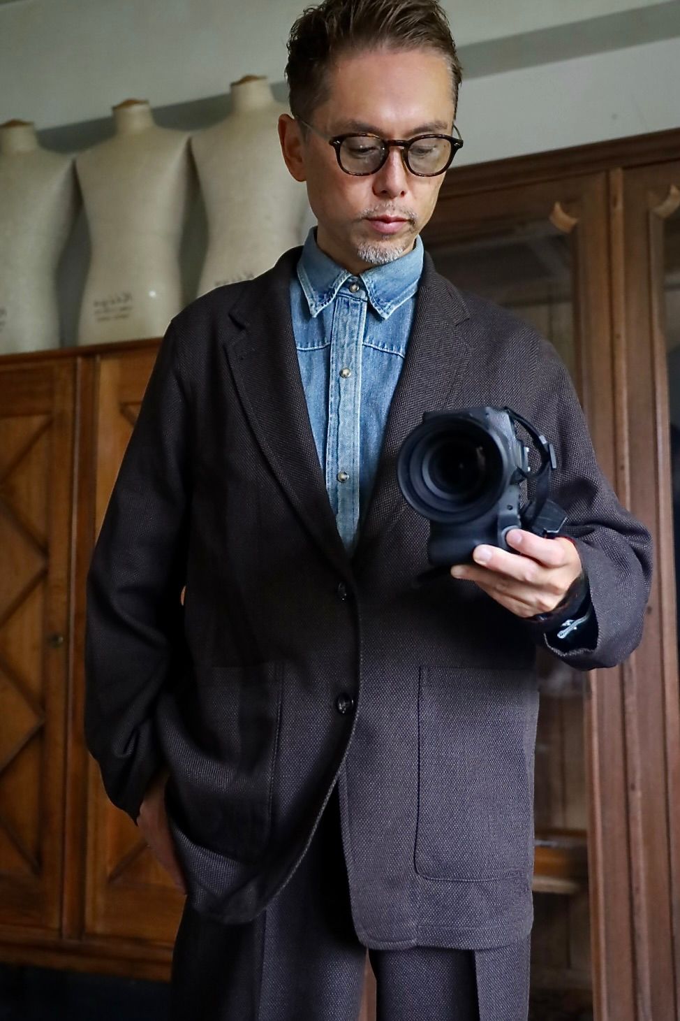 marka 26AW STROLL AROUND JACKET"BROWN BIRD’S-EYE"スタイル