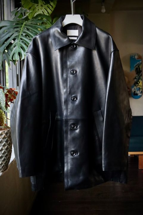 ヨーク23AW CUT-OFF LEATHER CAR COAT(YK22AW0401C)DEEP BLACK
