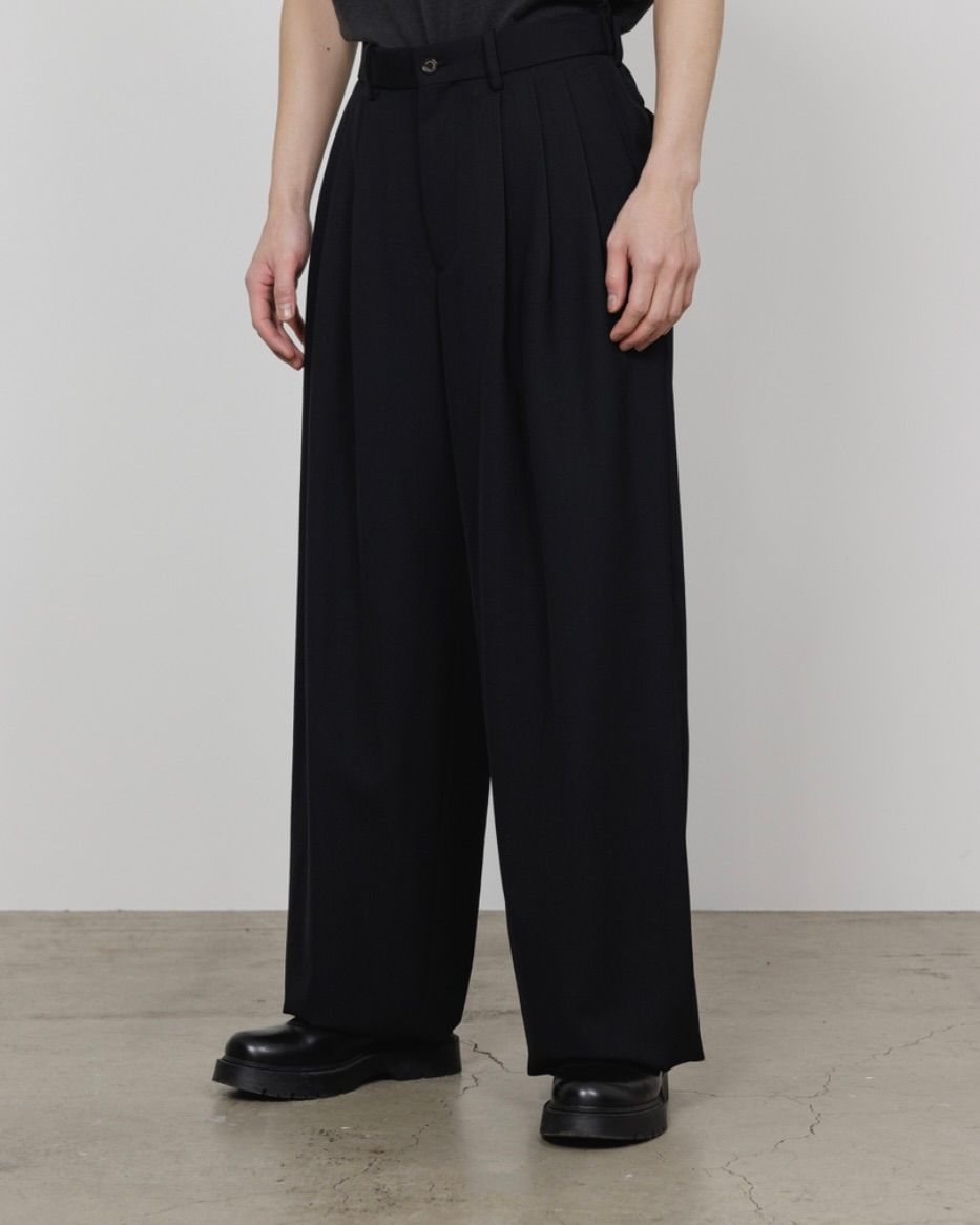 MARKAWARE Organic Wool Survival Cloth® Triple Pleated Wide Trousers(A25C06PT02C)BLACK☆新作発売！