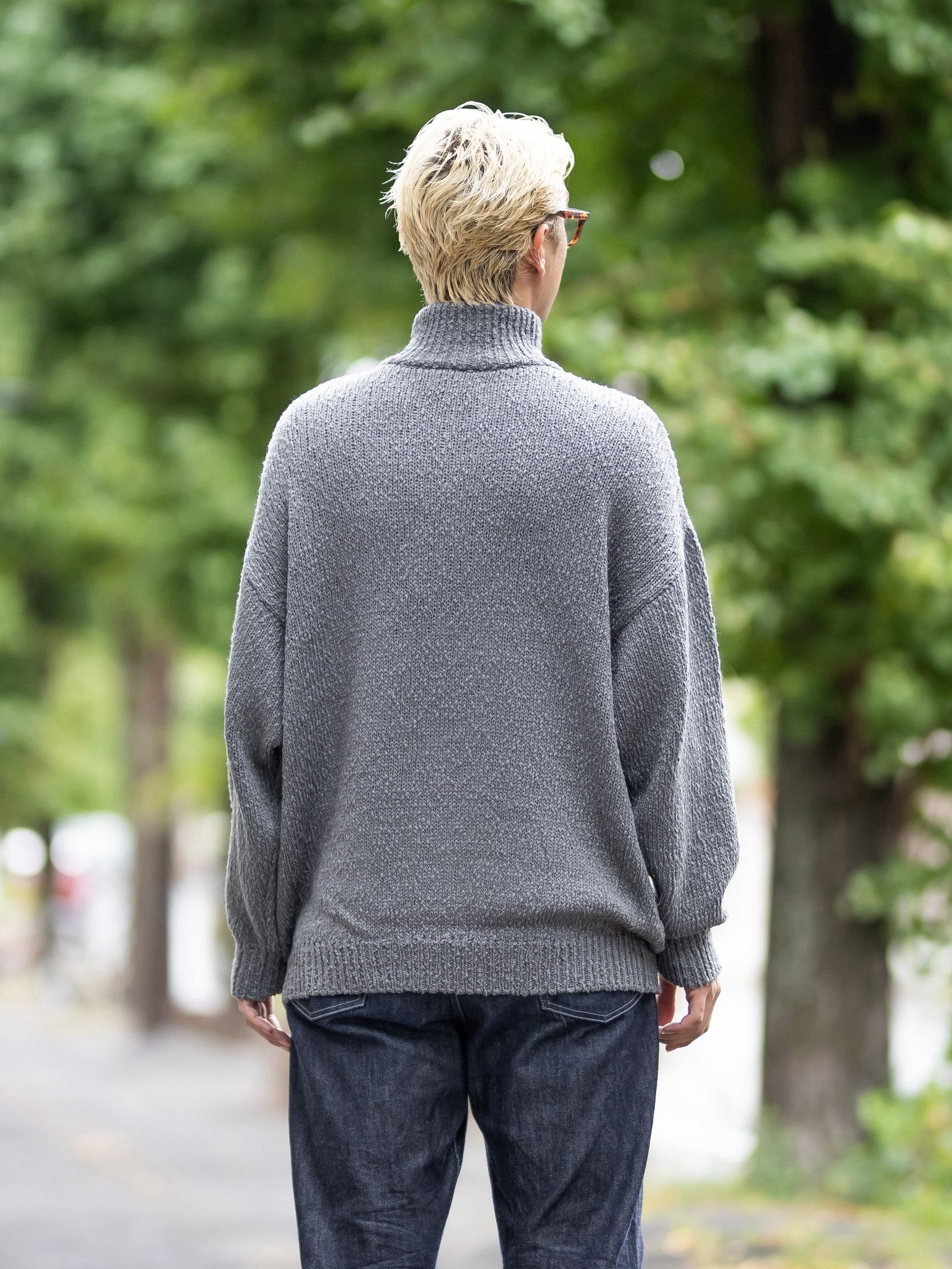 グラフペーパー Cotton Wool Slub Oversized Half Zip Knit(GU263-80603)STONE GRAY