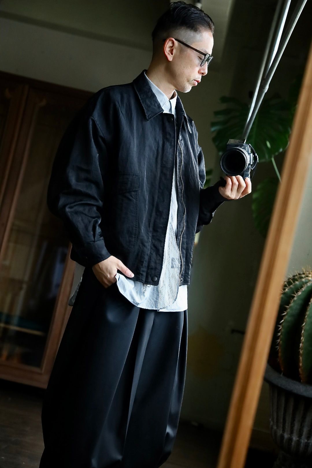 YOKE Nylon Bomber Jacket Charcoal | HAVEN
