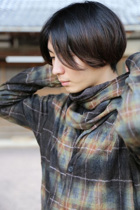 yohji yamamoto チェックJQ製品ムラ染めボウタイロングシャツStyle .2020.10.2.
