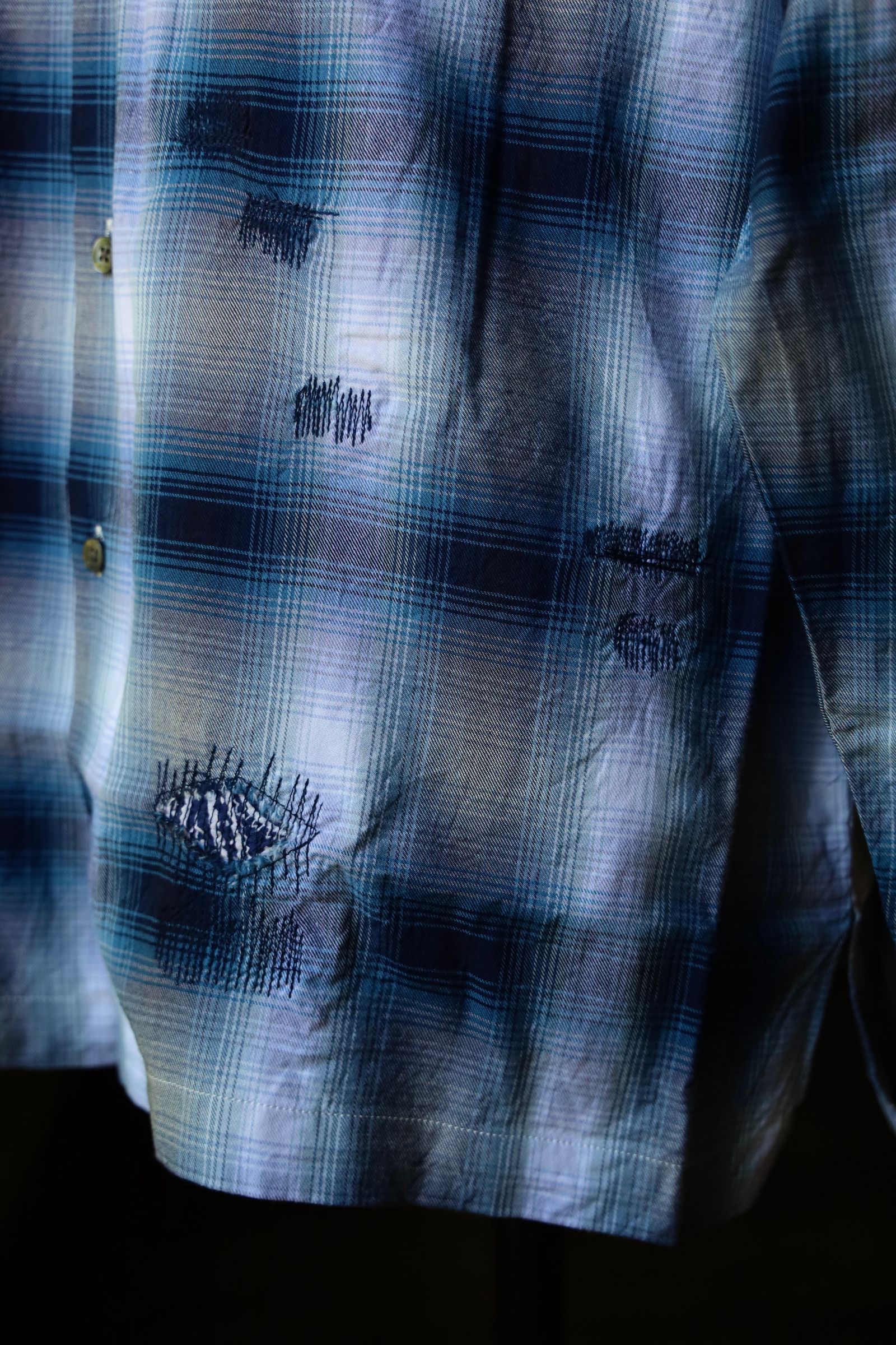 BOW WOW バウワウ RAYON CHECK SHIRTS REPAIRED(BW242-RCSR)BLUE×WHITE REPAIRED