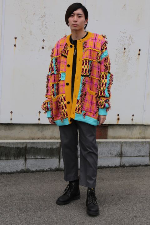 KIDILL 2020 A/W Chaotic Argyle Tartan Cardigan(KL459) "Yellow×Pink" style.2020.7.3.