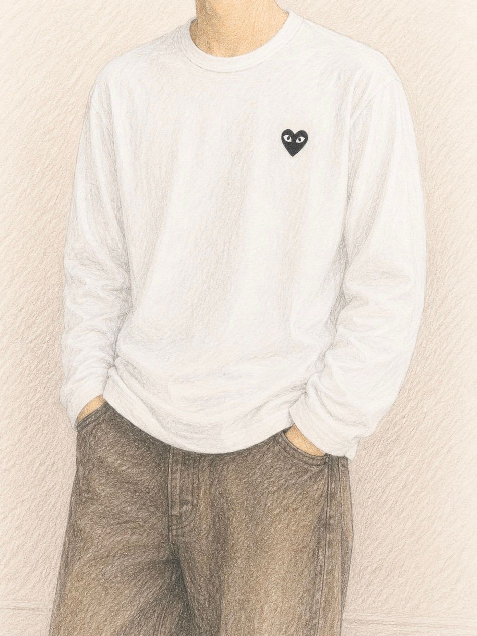 PLAYプレイコムデギャルソン ワンポイントロングスリーブTシャツ(WHITE×BLACK HEART)☆新作発売！