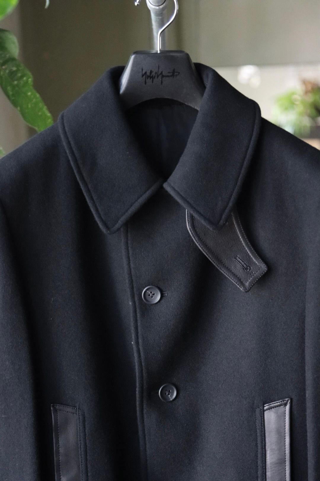Yohji Yamamoto 革切り替え6つ釦ロングジャケット(HW-J42-832)BLACK☆新作発売！