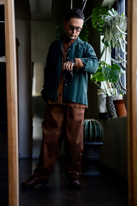A.PRESSE US Silk Cotton Open Collar L/S Shirtスタイル