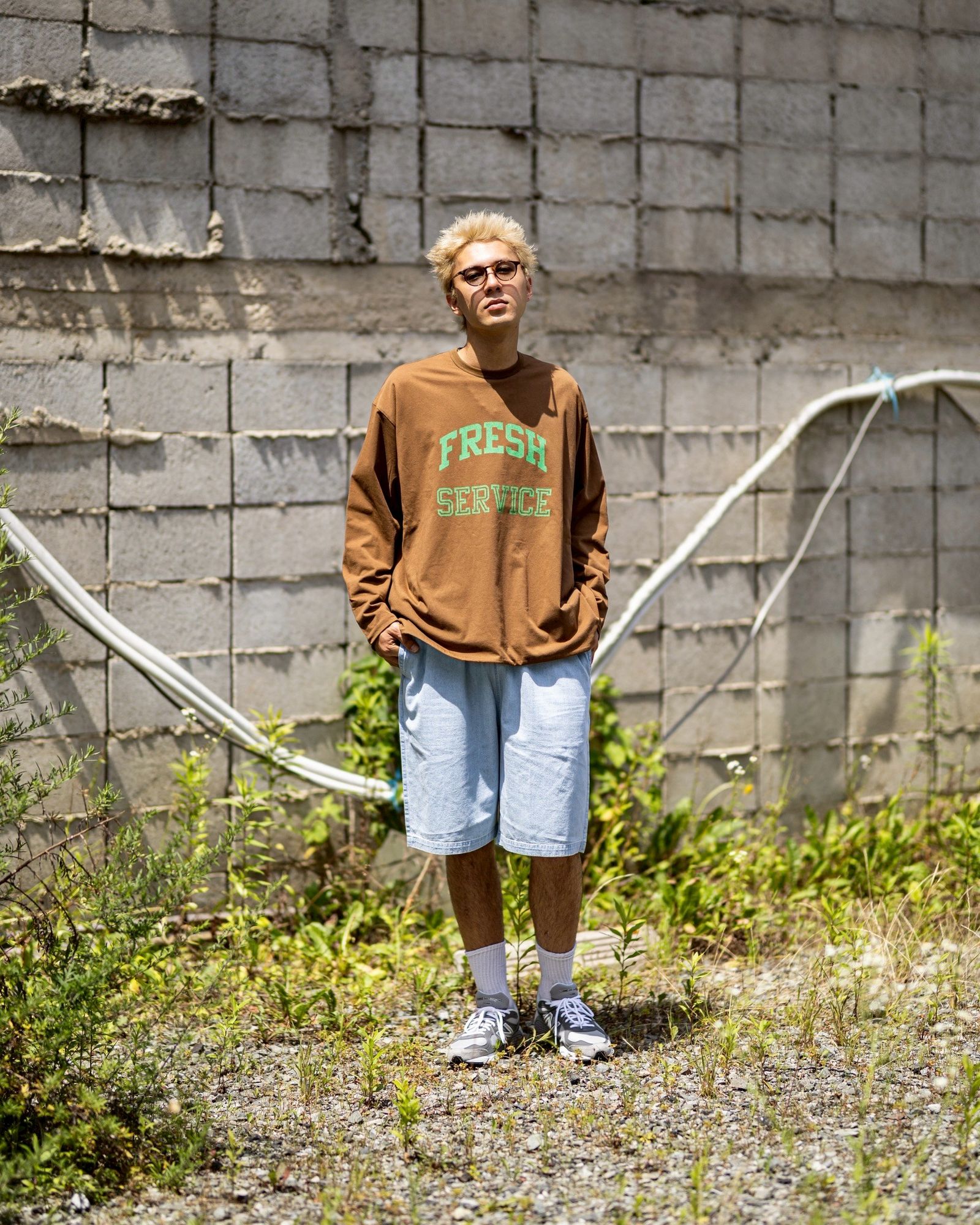 フレッシュサービス REVERSIBLE L/S TEE (FSC252-70041)BROWN