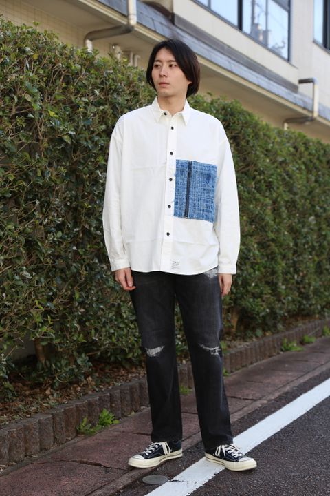 FDMTL  BORO ZIP POCKET SHIRT RINSE "WHITE"Style.2020.11.10.