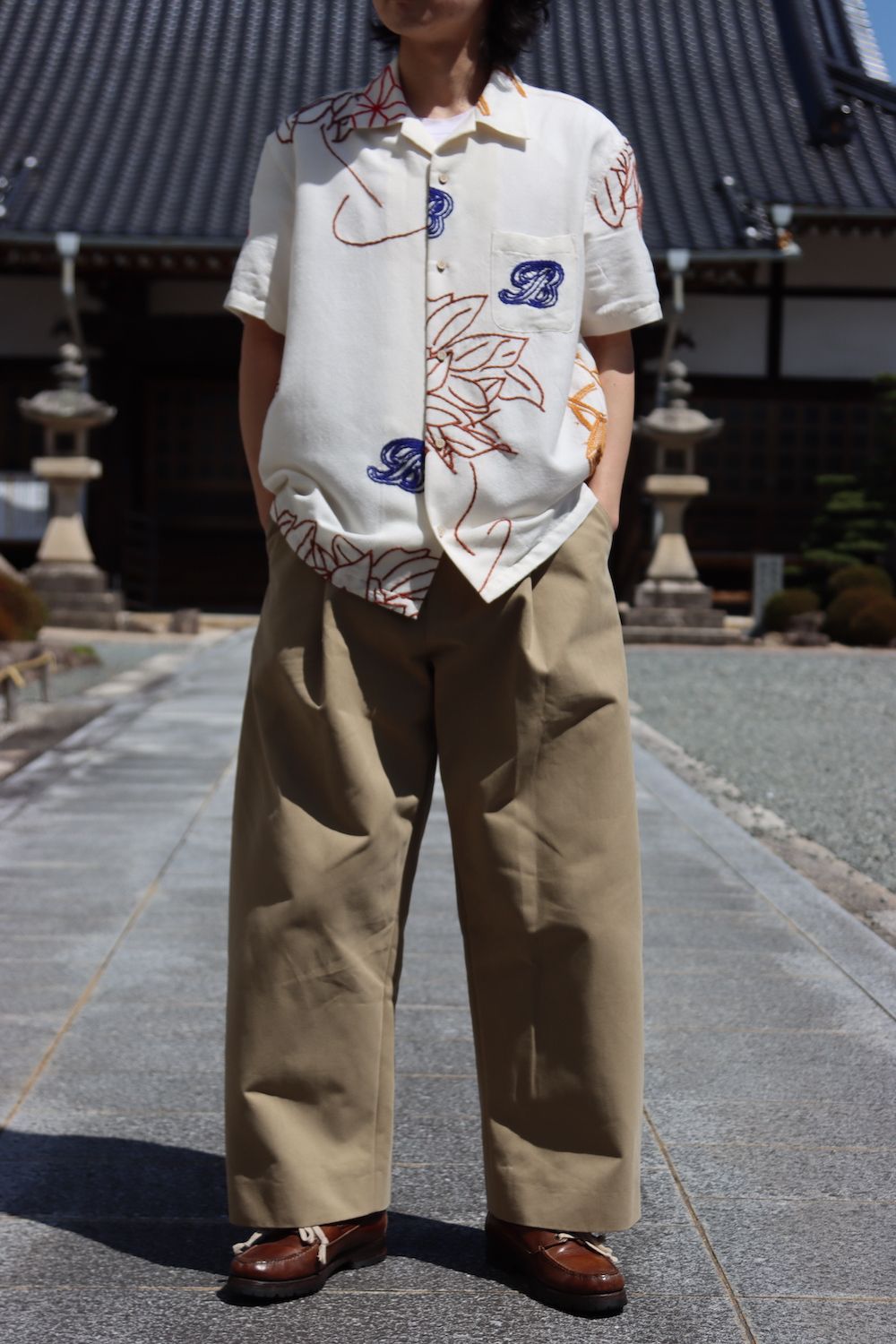 KHOKI / コッキ | 2022SS | B shirt ウールブレンド インド製手刺繍 オープンカラーシャツ | 2 | アイボリー | メンズ