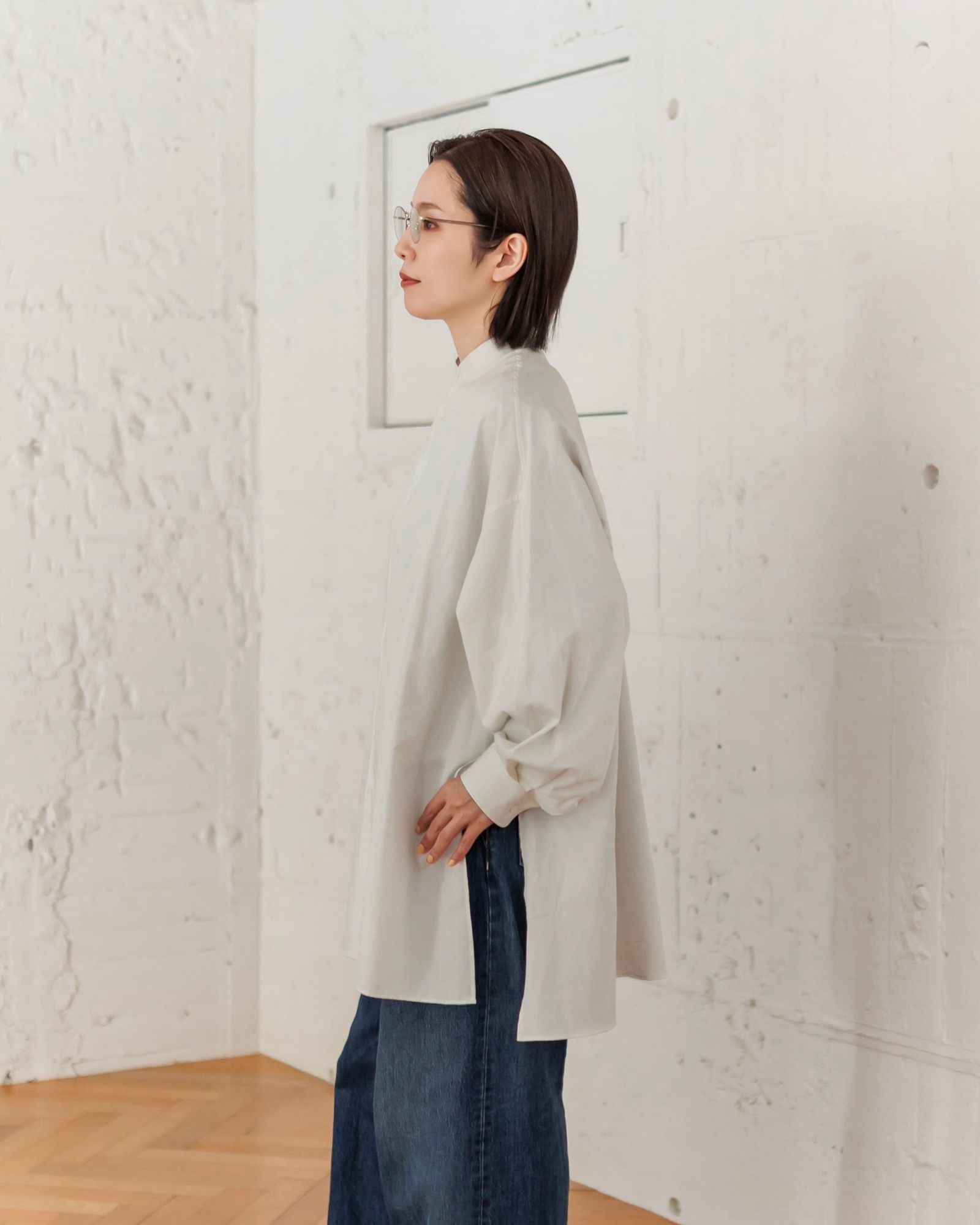 Graphpaper 25SS 新作 Silicon Poplin Deep Slit Band Collar Shirt style.2025.3.2