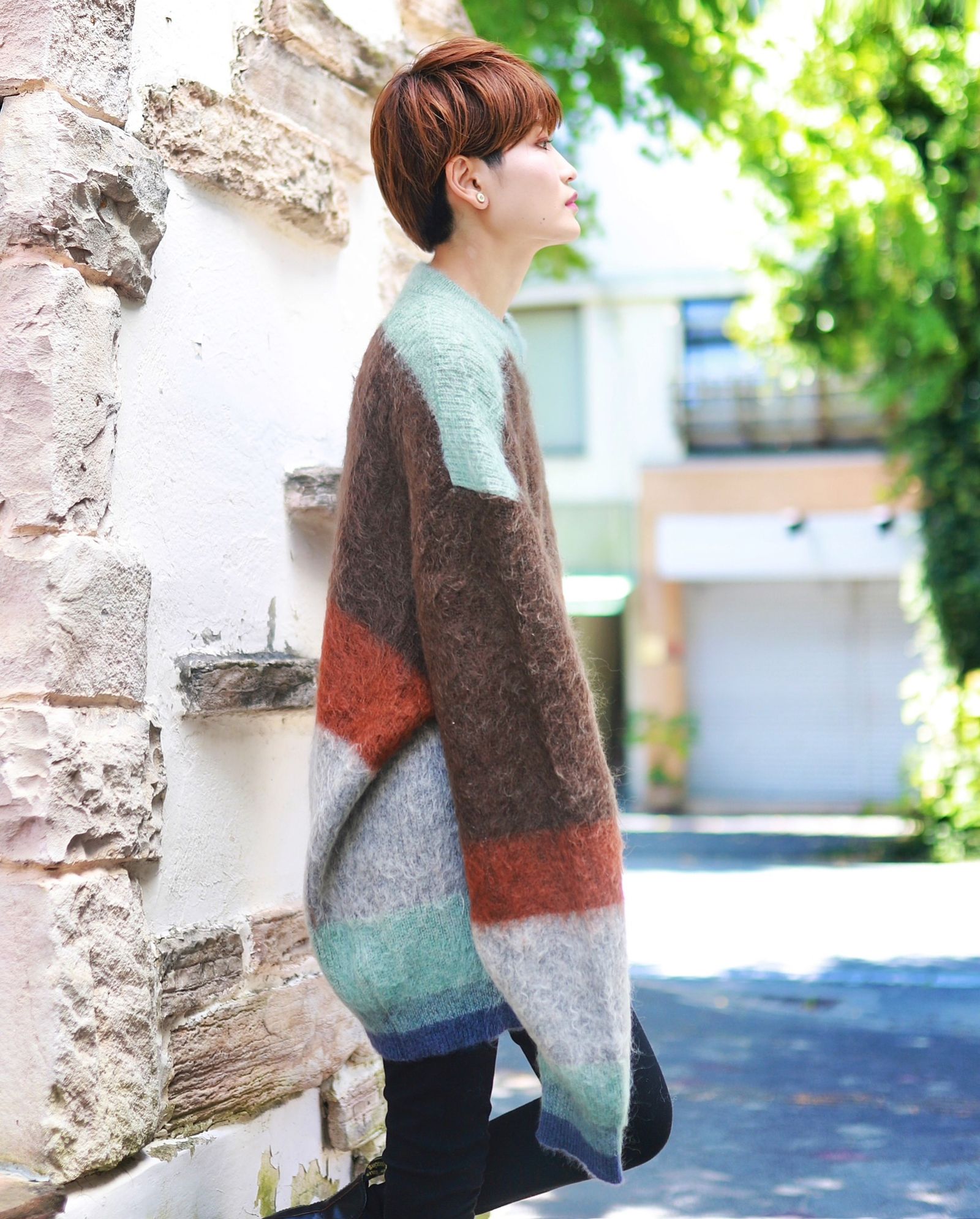 ヨーク23AW MOHAIR BORDER CREWNECK SWEATER(YK23FW0572S)BROWN