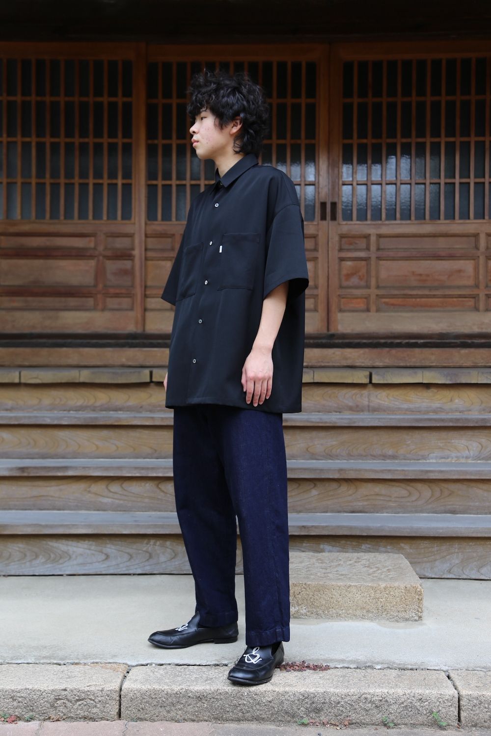 Graphpaper Selvage Wool S/S Oversized Box Shirt(GM212-50260) style 