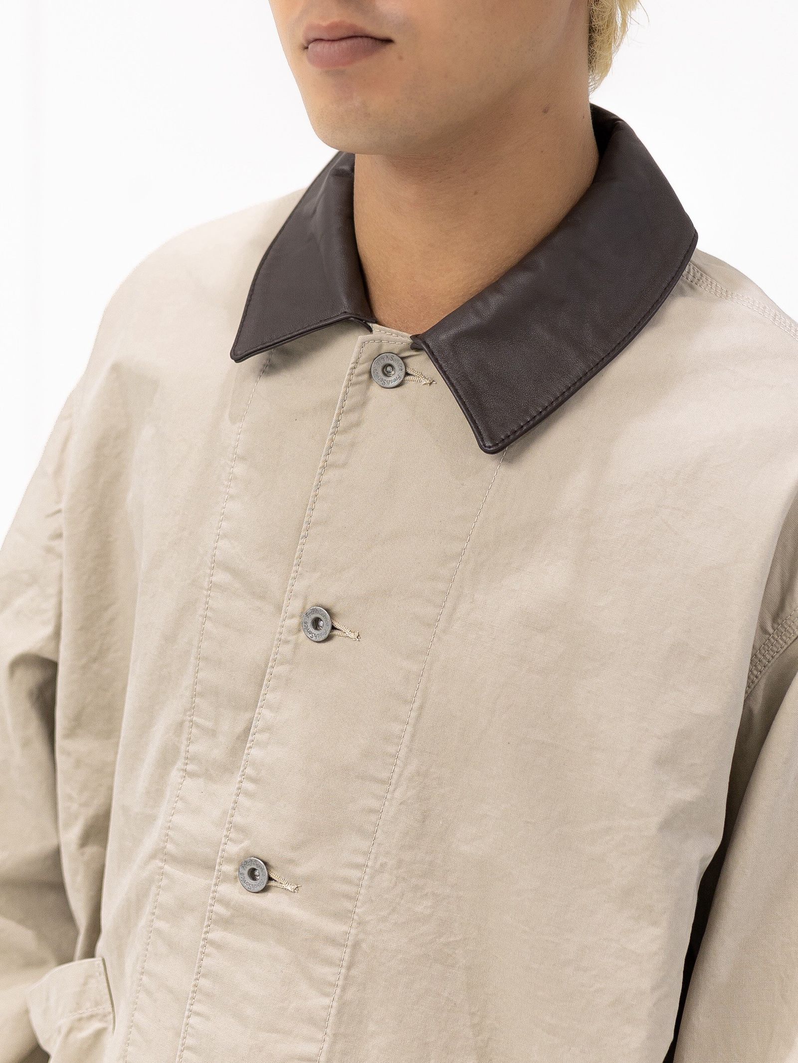 フレッシュサービス COTTON CANVAS LEATHER COLLAR WORK JACKET (BEIGE) MARKスタイル
