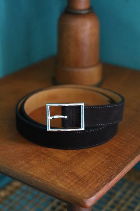 ショロジュエリーベルト Rectangle Narrow Buckle Belt (XOBL004M/L)Brown Suede