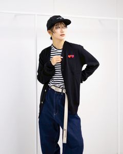 PLAY COMME des GARCONS V-NECK CARDIGAN DOUBLE BURGENDY EMBLEM style.2025.11.12