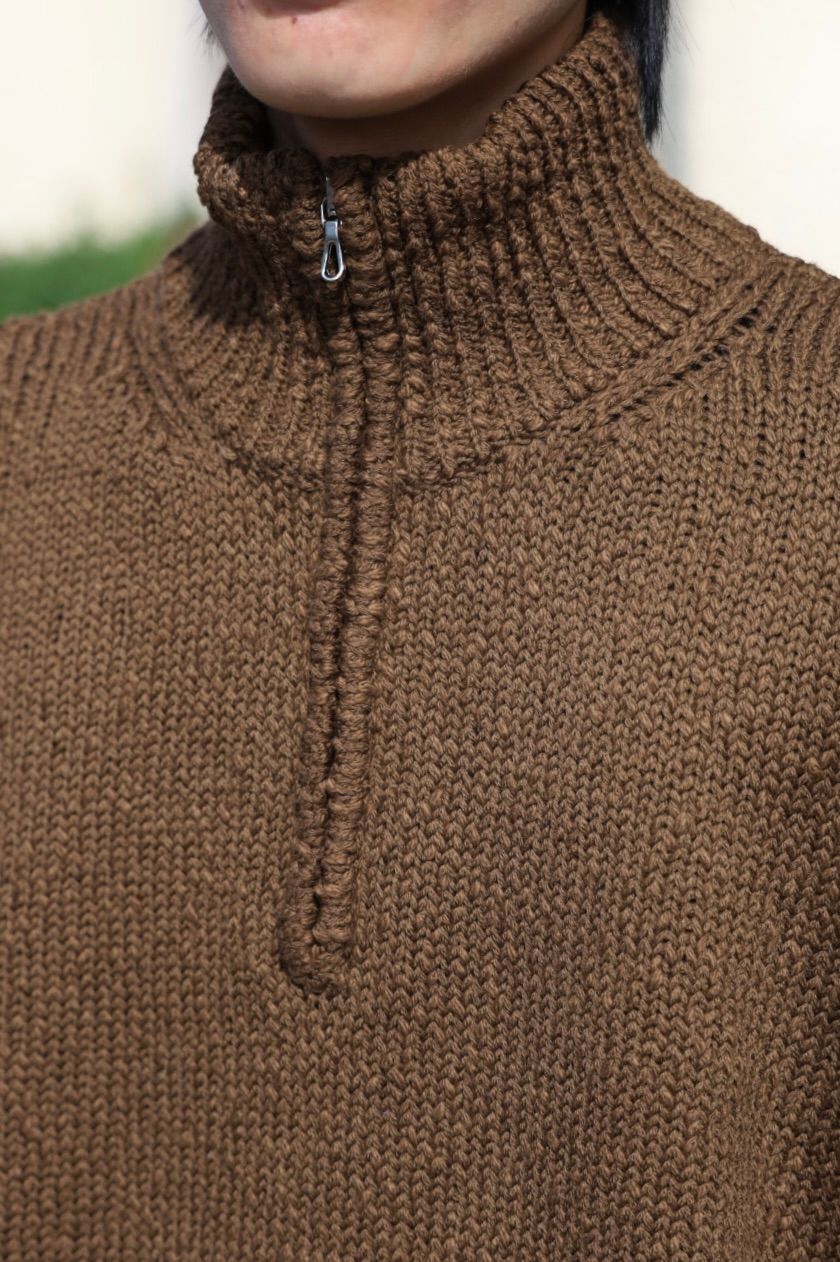 グラフペーパー Cotton Wool Slub Oversized Half Zip Knit(GU263-80603)BROWN