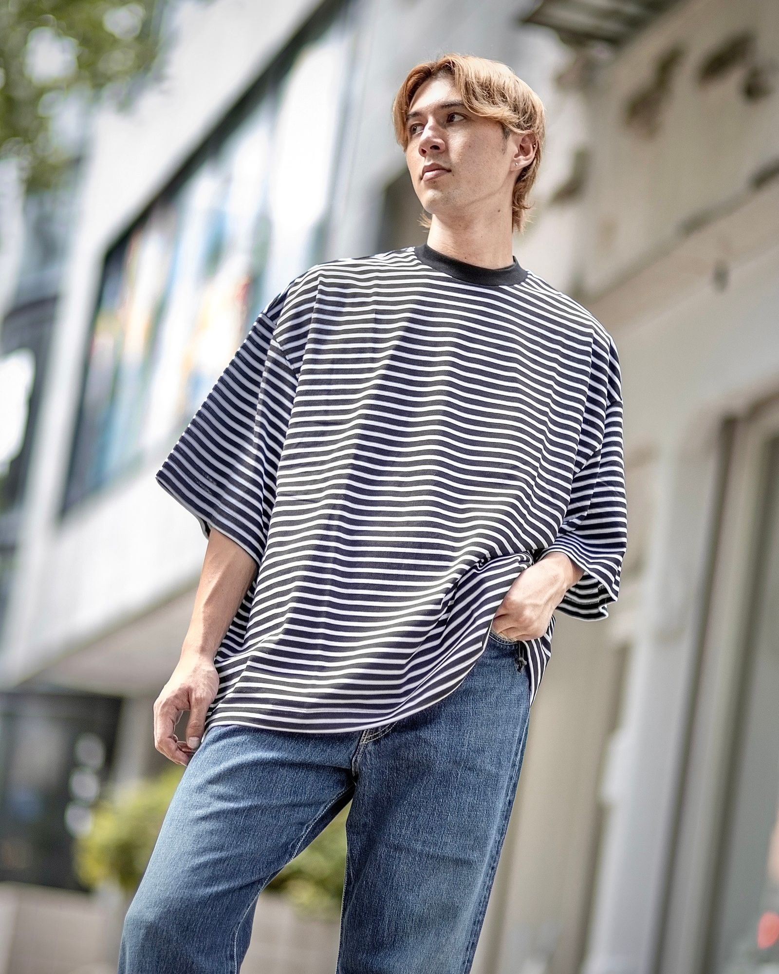 is-ness - イズネス24AW BALLOON STRIPES T SHIRT(31SSSH05-2)BLACK×WHITE border |  mark